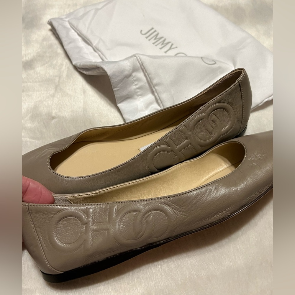 Jimmy Choo Taupe Leather Flats